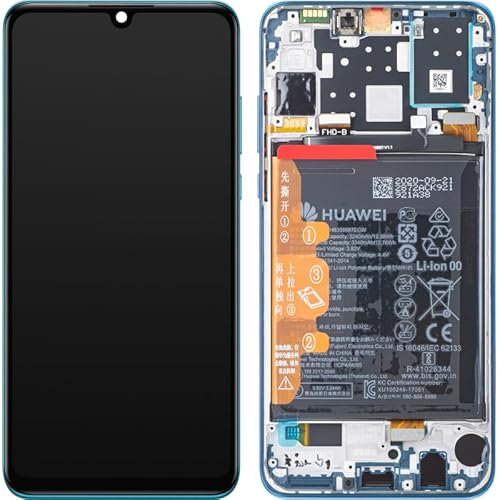 Generisch Original Touchscreen Bildschirm LCD Display mit Rahmen Peacock Blau für Huawei P30 Lite & Akku New Edition MAR-LX1B