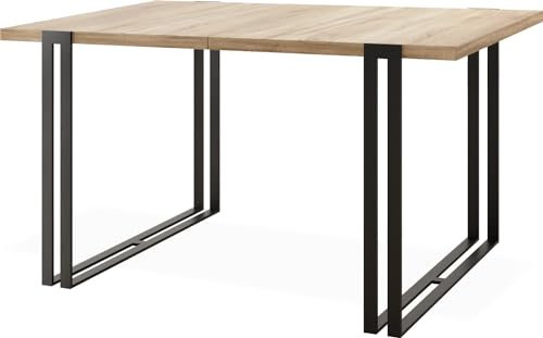 Ausziehbarer Esstisch - Großer Tisch im Loft-Stil mit Schwarze Metallbeinen 160 bis 260 cm - Industrietisch für das Wohnzimmer - Spacesaver - Sonoma Eiche - 160 x 90 cm