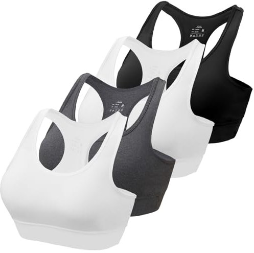 HBselect Sport BH Bustier Damen Bralette Nathloser mit Polstern Sportbekleidung Baumwolle ohne Bügel atmungsaktiv Joggen Yoga Jumping Fitness Schwarz Weiß*2 Grau L