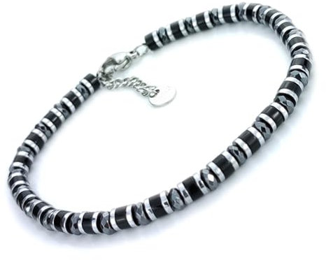 SAGA GIOIELLI® Bracciale Uomo Rondelle Pietre Dure Acciaio (ONICE E CRISTALLI)