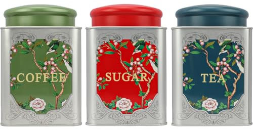 LIMILI Tea Coffee Sugar Canisters, Tea Coffee and Sugar Canisters Set, Kitchen Canisters Food Storage Jar, Vintage Style Food Containers with Airtight Lids for Home Kitchen Decoration