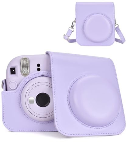 HIYQIN Funda para cámara Instantánea Compatible con Fujifilm Instax Mini 12, Polaroid Camera Mini 12 Bolsa con Correa para el Hombro - Lila Púrpura