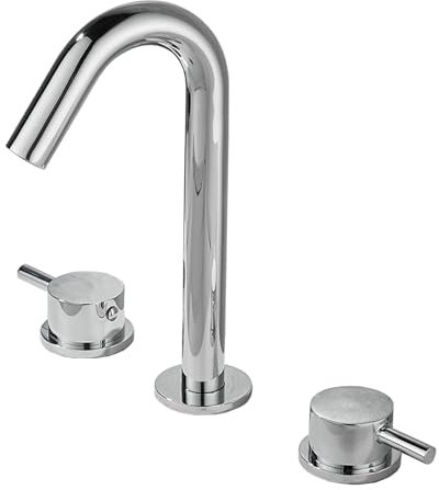 BiaoTeng Grifo Lavabo 3 Orificios plata Doble Mango Grifo Lavabo 3 Piezas Laton Grifo Lavabo Tres Orificios, plata
