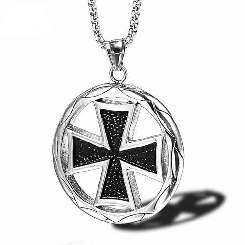 New Cross Knights Templar Necklace Round Pendant for Men Boy German Iron Stainless Steel Military Necklaces Male Jewelry