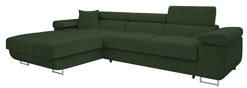 Mirjan24 Ecksofa Torezio Mini Cord mit Bettkasten, Einstellbare Kopfstützen, Bequeme Polsterung, Eckcouch mit Schlaffunktion für Wohnzimmer, L-Form Couch (Poso 14, Seite: Links)