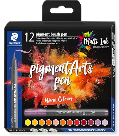 STAEDTLER 371 C12-5 Pigment Arts Brush Pen - Assorted Warm Colours (Pack of 12)