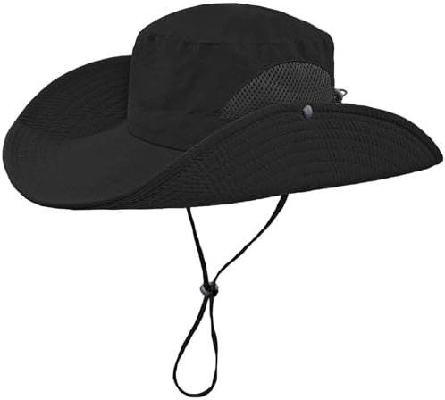 ehsbuy Mesh Sonnenhut Herren Breiter Krempe Boonie Hut Outdoor Safari Fischerhut Sommerhut Wasserdicht Regenhut Faltbarer Wanderhut Tropenhut mit Verstellbarem Kinnriemen Wandern Jagdhut