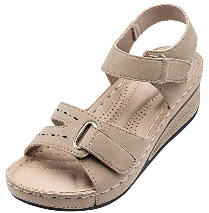 Sandali Ortopedici Donna Estive Eleganti Con Adjustable Strappo - Leggere Comodi Cuoio Artificiale Con Zeppa Vintage Moda Scarpe Sportivi Trekking Versatili