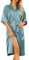 Lovasy Bademantel Damen Satin Japanisch Kimono Jacke Damen mit Gürtel Sexy Morgenmantel Leicht Pyjama für Hochzeit Braut Party,Graugrün,M