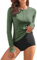 WOWENY Camiseta de natación de Manga Larga para Mujer, con Cremallera 1/4, protección Solar, Traje de baño, Camiseta de Surf, Camiseta de Playa, Chaleco de natación, Verde, XXL