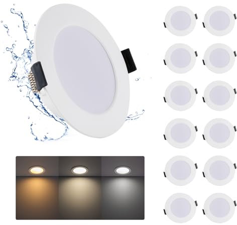12W LED Deckenspots Flach 230V, 1080lm LED Spots Deckenspots Ultra Slim Einbautiefe 25mm, Warmweiß/Neutralweiß/Kaltweiß, Ausschnittlochmaß: φ120-130mm, 12er