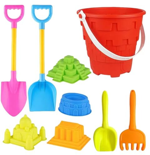Supatmul Jouets De Sable, Lot de 9 Jouets de Plage pour, Ensemble De Seaux De Sable, Ensemble De Seau Et Pelle De Plage pour Enfant, Seau De Plage avec Château Et Mer pour Garcon Fille
