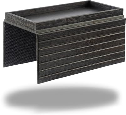 DETOR home and living Sofa Arm Tray, foldable TV table Tray with Capacious 31.5 x 13.5 cm Storage Box, Bamboo Grain Stained Black Color, Enhanced Nonslip Felt Bottom, For Armrests 15.5cm or Wider
