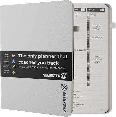 Semester Wochenplaner in einer Box – Produktivitätsplaner Notizbuch für höhere Noten, Reduzierung von Stress und Entfaltung Ihres vollen Potenzials – B5 undatierter Planer mit Elasctic Closure