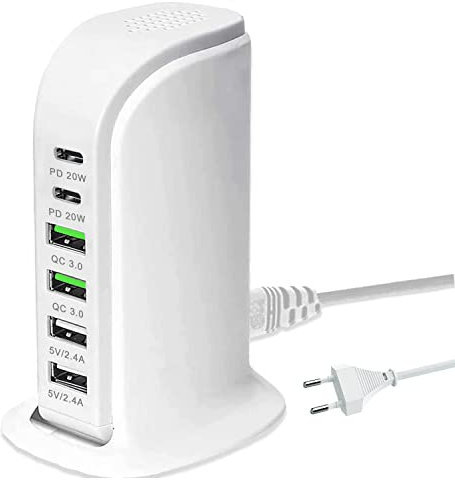 65W 6 Port USB Chargeur Multiple, Cadeau d'anniversaire, Cadeaux De Vacances pour La Famille et Les Amis, Station De Recharge USB Chargeur De Bureau Chargeur Universel pour Samsung, iPhone, Pixel