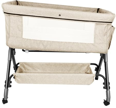 HUOLE 3 in 1 Beistellbett & Babywiege & Reisebett, 4-stufig Höhenverstellbares Babybett, neigbar, Kinderbett, Stubenwagen für Babys bis 25kg belastbar-104 x 52 x 100–110 cm – gebrochenes Weiß