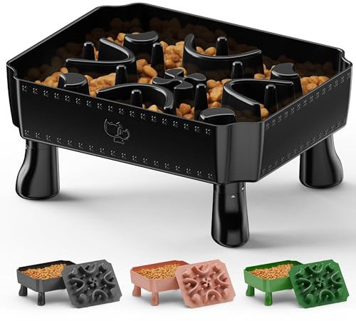 Slow Feeder Dog Bowls,2 in 1 Dog Puzzle Slow Feeder for Large Breed, Maze Elevated Dog Food Bowl Anti-Choking Interactive Dog Feeding Bowls Slow Down Eating for Boredom & Anxiety (2.Black)