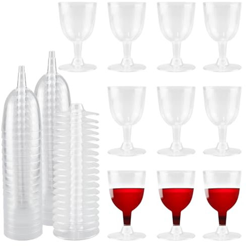 VicBou 50 PCS Plastic Wine Glasses - Elegant Clear Unbreakable Glasses for Parties, 160ML - Dessert, Whiskey, Champagne, Beer, Mousse