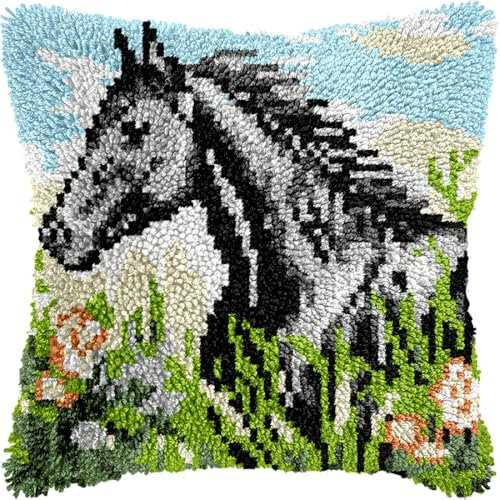 Kitquiver Diy Crochet Kit Kits De Ganchillo Para Hacer Almohadones, Cojines Y Alfombras Con Patrón Preimpreso En Lienzo 17x17in