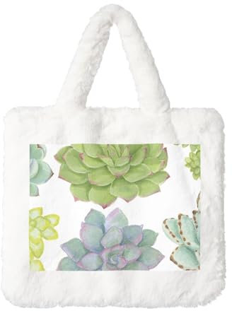 GSGCSBYMLG Bedruckte Plüsch-Handtasche mit Kaktus-Sukkulenten, Schultertasche, Einkaufstasche, weiß, Einheitsgröße
