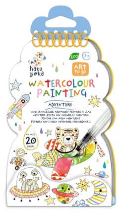 Haku Yoka 6303122 Wassermalbuch, Abenteuer, Ringbuch mit 20 abreißbaren Seiten zum Ausmalen inkl. Wassermalstift, Reisemalbuch für Kinder ab 3 Jahren