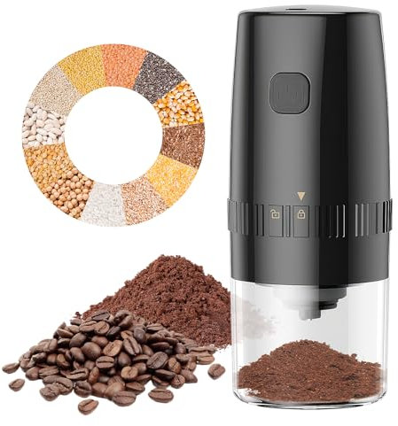 Electric Coffee Grinder - Portable Pepper and Salt Grinder with Adjustable Coarseness, Automatic Coffee Bean Grinder USB Rechargeable Multipurpose Spice Grinder for Kitchen BBQ Resturant (Black)
