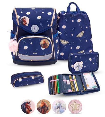 Belmil Premium Compact Plus ergonomisches Schulranzen Set 5 - teilig, AGR, Brustgurt, Hüftgurt, Magnetverschluss (405-41/P/S) (Daisy 2)