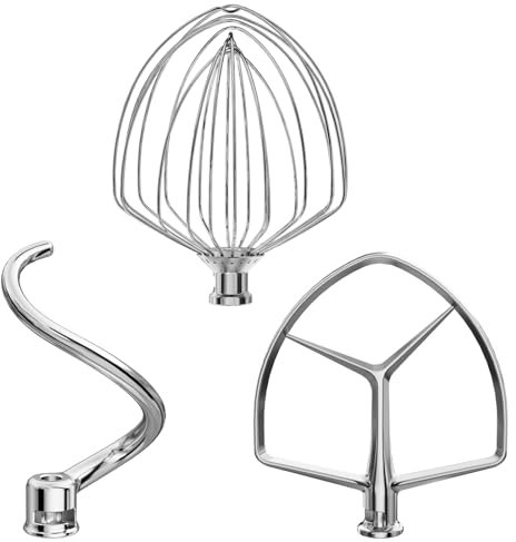 LETOMS 3 Pieces Stainless Steel Attachments (7QT Dough Hook,7QT Wire Whip,7QT Flat Beater Attachment) for KitchenAid Lift Stand Mixer and 7 Quart Bowl, Dishwasher Safe and Heavy Duty