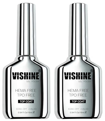Vishine 2 x Top Coat Gel 16 ml – neue Formel ohne T.P.O Nagellack, semi-permanent, ultra-glänzend, langer Halt, 2 x 16 ml