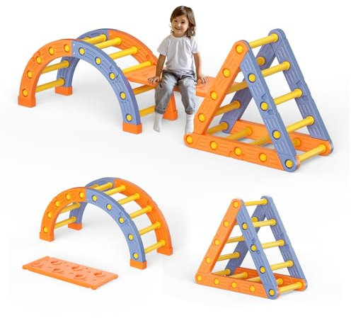 Brolteja Toddler Climbing Frame, Children's Plastic Tripod Climbing Ladder, Indoor Montessori Game Set (Tripod & Arch & slide)