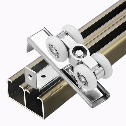 SRNSAEB Pocket Door Kit Sliding Double System Internal, 100 160 240 300 360 400 CM Slide Cabinet Door Hardware Track for Folding Doors/Cabinet Doors/Patio Doors Ceiling Mount(Champagne,320cm/10.5ft)