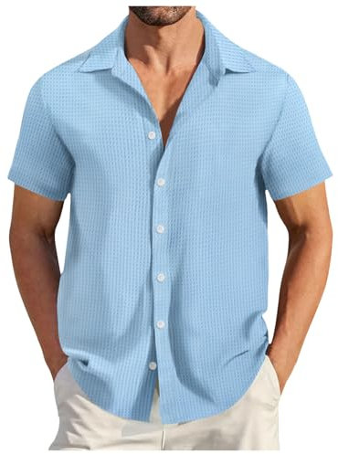 Men's Short Sleeve Oxford Shirt Regular Fit Button Down Collar Shirts with Pocket Cuban Style Camp Tshirts Vacation Wear Work Wear (Mens Flowers Hawaiian Shirts Blue, 3XL)