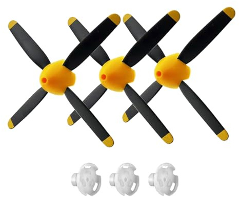 RCkuler 3 Sets of 4-Blade Propeller Spare RC Plane Propellers, Compatible for Volantexrc Brushless Plus P-51 Mustang Rc Airplane Nose Cone Kit Props, with Saver and Adapter