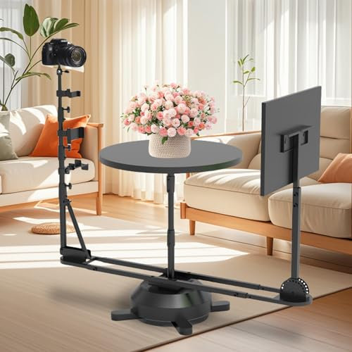 RIQHTIK 360° Photography Turntable, Adjustable Shooting Angle, Camera Spinner Portable Video Rotating Platform, Photo Booth for Product Photography/Video Making,Electric