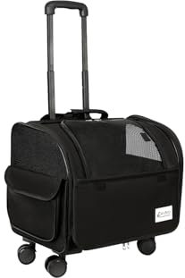 Galatée Reisetasche Für Hunde Mit Abnehmbaren Rollen, Von Fluggesellschaften Zugelassene Transportbox Für Haustiere, Faltbare Katzentasche Mit Atmungsaktivem Netz, Kinderwagen Für Haustiere(Schwarz)