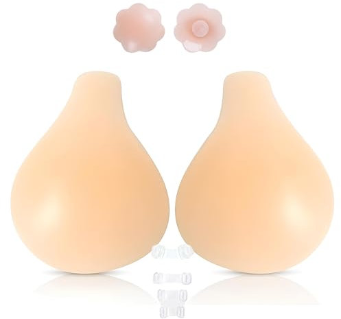 Sticky Bra Push Up Strapless Adhesive Stick On Bra for Women, Invisible Silicone Inserts with 3 Clasps & 2 Nipple Pads, Front Fastening for Backless Dress, Party, Wedding (White skin color, C cup)