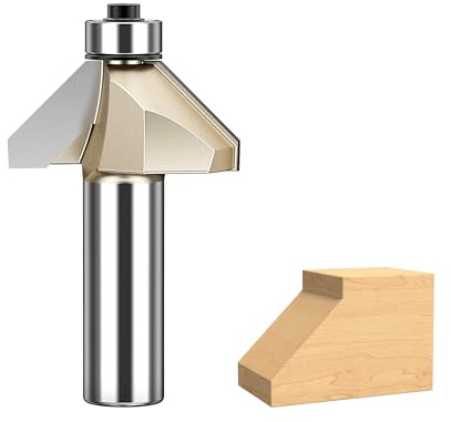 HUHAO 45 Degree Chamfer Router Bit Set,1/2 Shank,3/4 Cutting Length,Carbide Edge Forming Bevel Router Bit with Bearing, Chamfer Bit Miter Angle Milling Cutters Tool