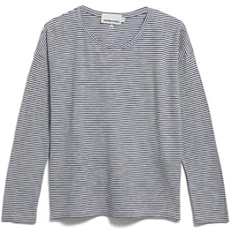 ARMEDANGELS Damen Longsleeve aus Bio-Baumwolle XIANAA Stripes Loose Fit Oatmilk-Blue Noon L