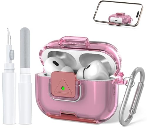 TPU-Schutzcase für AirPods Pro 2. Gen./1. Gen, Flexibles TPU für Stoß-, Abrieb-, Kratzschutz, + Schlüsselanhänger & Reinigungsstift. Kompakt, ideal für täglichen Gebrauch (transparent rosa)