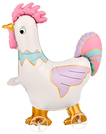 DazzJoy Huhn Luftballon Tiere Ballons mit Rädern, Hahn Luftballons Tiere, Hühner Folienballon Tiere Geburtstag, Huhn Ballon Tiere für Dschungel Deko Geburtstag, Party Animals, Kindergeburtstag Deko