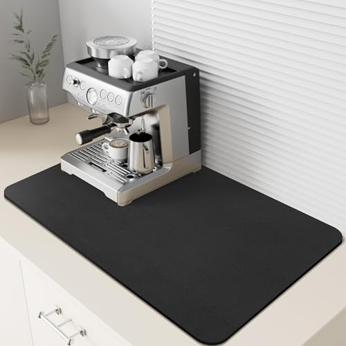Dolic Coffee Mat Rubber Backed Coffee Machine Mat , Absorbent Dish Drying Mat for Kitchen Counter - Bar Mats for Countertops Accessories Fit Under Coffee Machine (Black, 30 x 40 cm)
