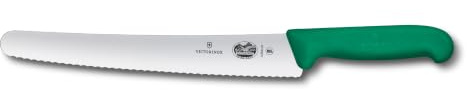 Victorinox Fibrox Konditorsäge mit Wellenschliff, Langes Küchenmesser für Kuchen und Backwaren, 26 cm, Scharf, Rostfreier Stahl, Grün