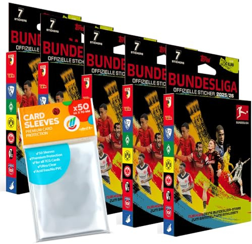 Bundle mit Topps Bundesliga Sammelsticker 2025/2026-5 Blister + exklusive collect-it Hüllen