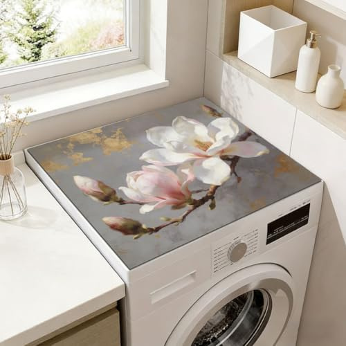 SUPERDANT White Magnolia Washer And Dryer Covers For The Top | Flowers Washer and Dryer Topper Washing Machine Dust Cover Pad Protector Mat for Kitchen Laundry Room Home 60x50cm