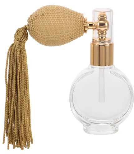 TOYANDONA Vintage Glass Perfume Bottle - 30ml Small Clear Perfume Bottle with Gold Tassel Atomizer Pump, Elegant Refillable Container for Fragrance, Travel Makeup Tool