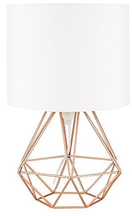 MiniSun | Modern Copper Metal Basket Table Lamp with a White Fabric Shade | Table Lamps, Home Décor & Improvement Essential