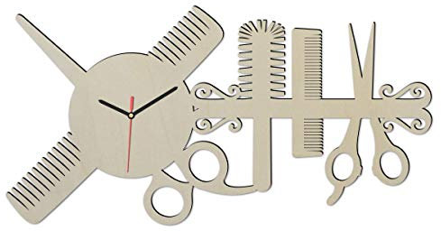 Individuelle Holz Wand-Uhr Friseur-Geschenk Schere lustige witzige Haar-Schneide Frauen-Geschenke individuell für Freund-in Friseure Friseur-Salon Haarstudio Style - Made in Hessen