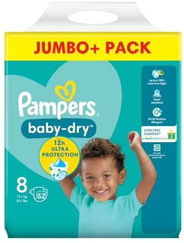 Pampers Baby-Dry Jumbo + Pak MT8 52 St, Windeln, Nachtwindeln, Größe 5+, 52 Stück, Baby, Toddler
