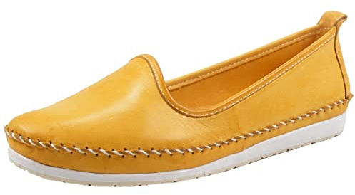 Andrea Conti Damen Ballerina Mokassin Slipper Leder klassisch Schlupf 0027449, Größe:38 EU, Farbe:Gelb