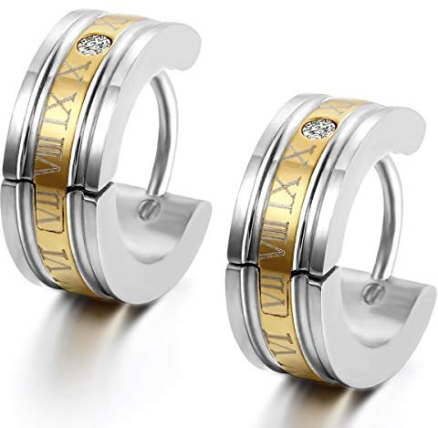 Feilok Herren-Ohrringe Damen-Ohrstecker Edelstahl Klapp-Creolen Reifen Huggie Römischen Ziffern Einzigartig Männer Damen Gold Kleine Kreis